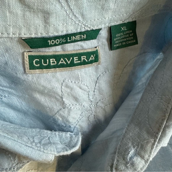 Cubavera Men’s S/S 100% Linen Light Blue Shirt W/Floral Embroidery Size XL - Picture 11 of 13